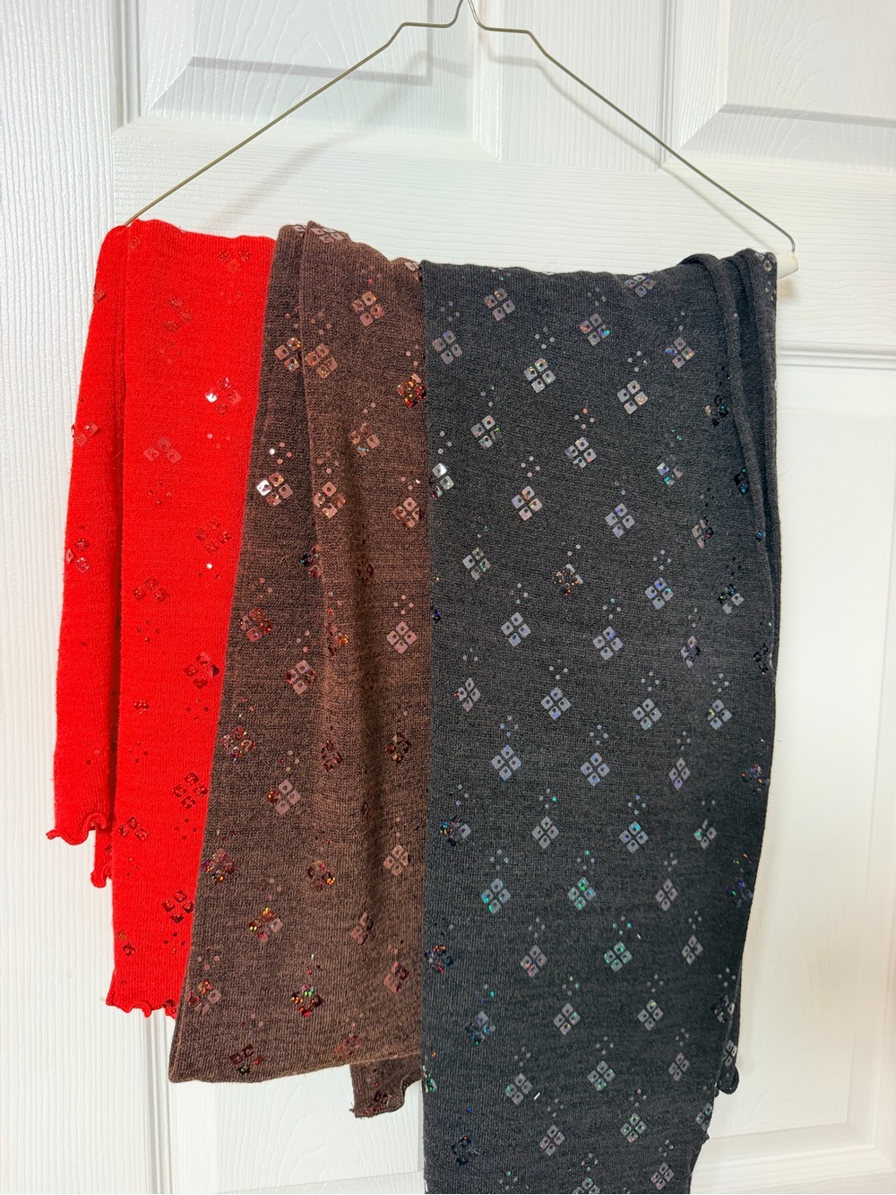 3-Piece Embellished Sequin Scarf Set Red Brown Charcoal Black Sparkle